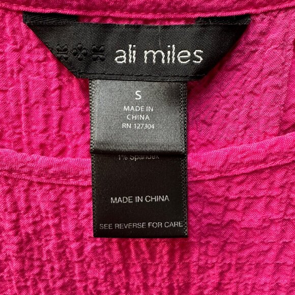 Ali Miles Crinkle Texture Pink Polka Dot Blouse With Button Accents Womens‎ S - Picture 3 of 11